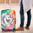thumbnail image 4 of Funny Watercolor Adorable Siberian Husky Peeking Through Torn Paper Effect Travel Luggage Cover Husky Dog Lover Gifts Suitcase Dust Protective Decor - 00026, 4 of 5