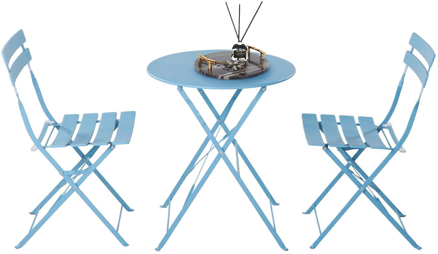 Grand patio 3pc Metal Folding Bistro Set, 2 Chairs and 1 Table, Weather-Resistant Outdoor/Indoor 