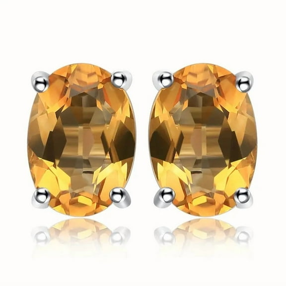 KohinoorGems 6x4mm Natural Citrine Stud Earrings For Women 18K White Gold Plated
