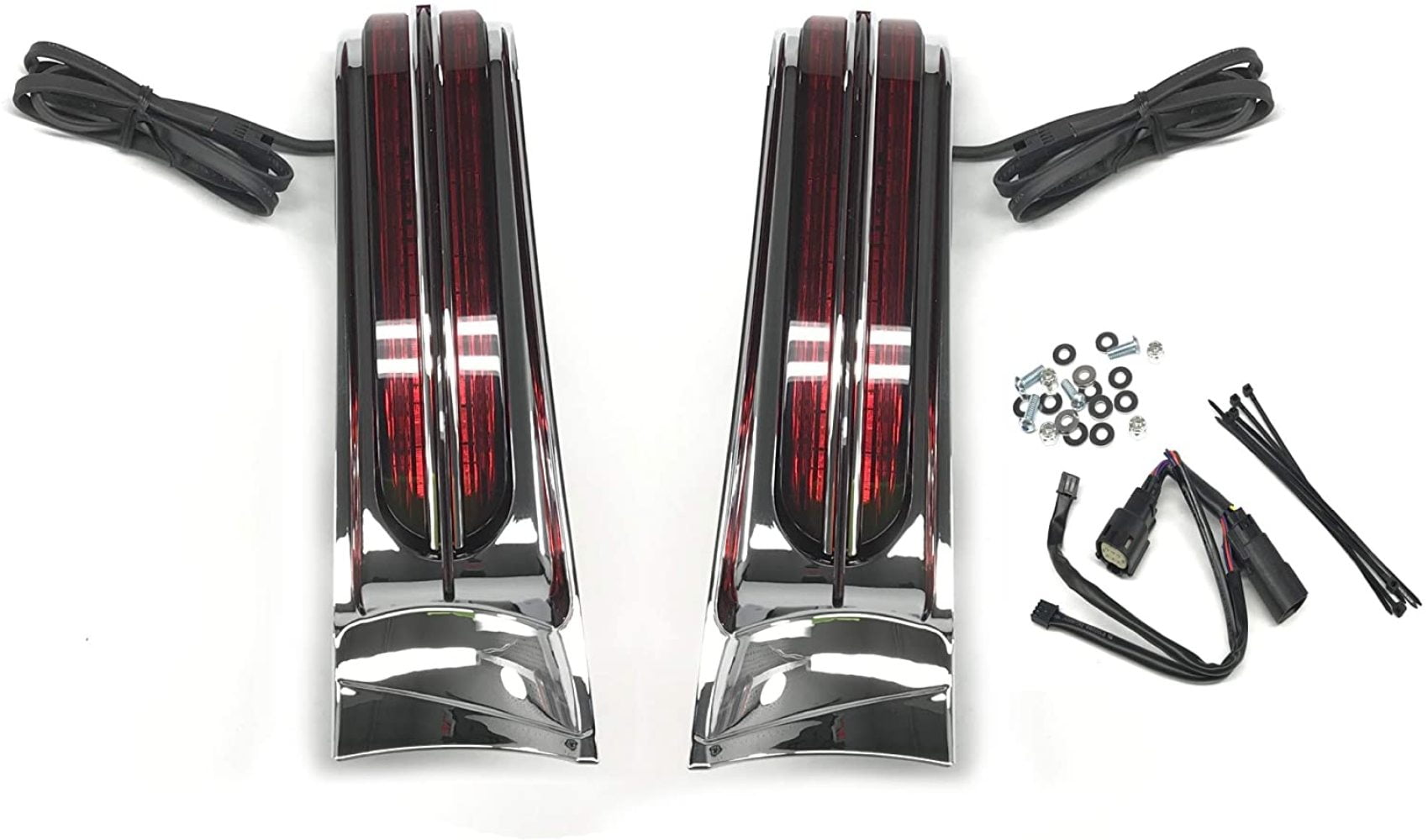 Ciro Filler Panel Lights for Ultra and Road King with all RED LEDs and Red Lenses in CHROME 