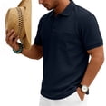 thumbnail image 4 of Waffle Texture Polo Shirts for Men Short Sleeve Button Placket Chest Pocket Casual Summer Golf Tee Lightweight Breathable Fit Navy 5XL, 4 of 6