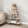 thumbnail image 3 of IVV 4-Tier Bambboo Ladder Bookcase, A-Shape Storage Display Rack with MDF Shelves, for Home Living Room Bedroom Office (Natural & White), 3 of 7