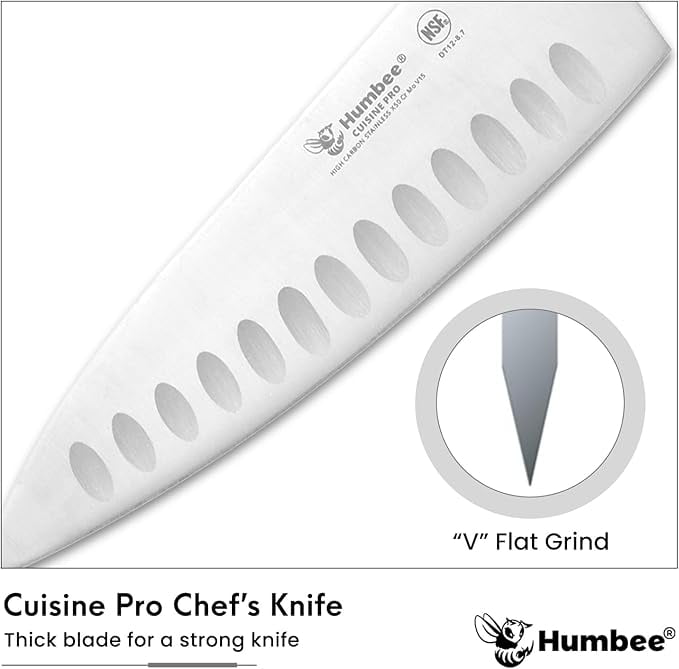 Humbee 8-Inch Chef Knife Razor-Sharp Blade Kitchen Knife with Comfortable Grip Handle, Black DT-12 Series
