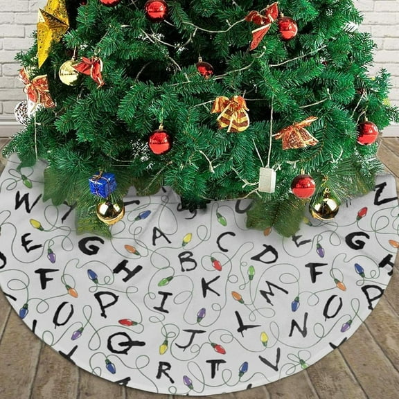 Christmas Tree Stranger Letter Things White 48" Round Winter Snow Suitable for Christmas, Halloween, Party Decoration Occasions
