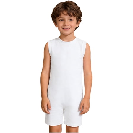 inlzdz Boys Girls Anti-Strip Romper Jumpsuit Zip Back One Piece for Special Needs Autism Kids Adaptive Clothing White 10