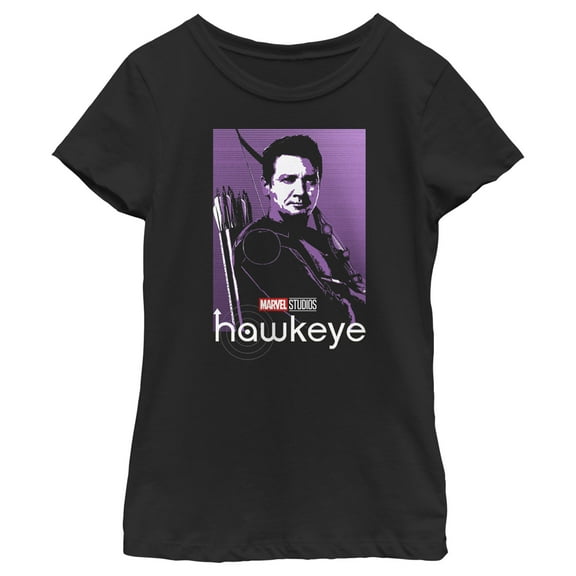 Girl's Marvel Hawkeye Purple Portrait Graphic Tee Black Small