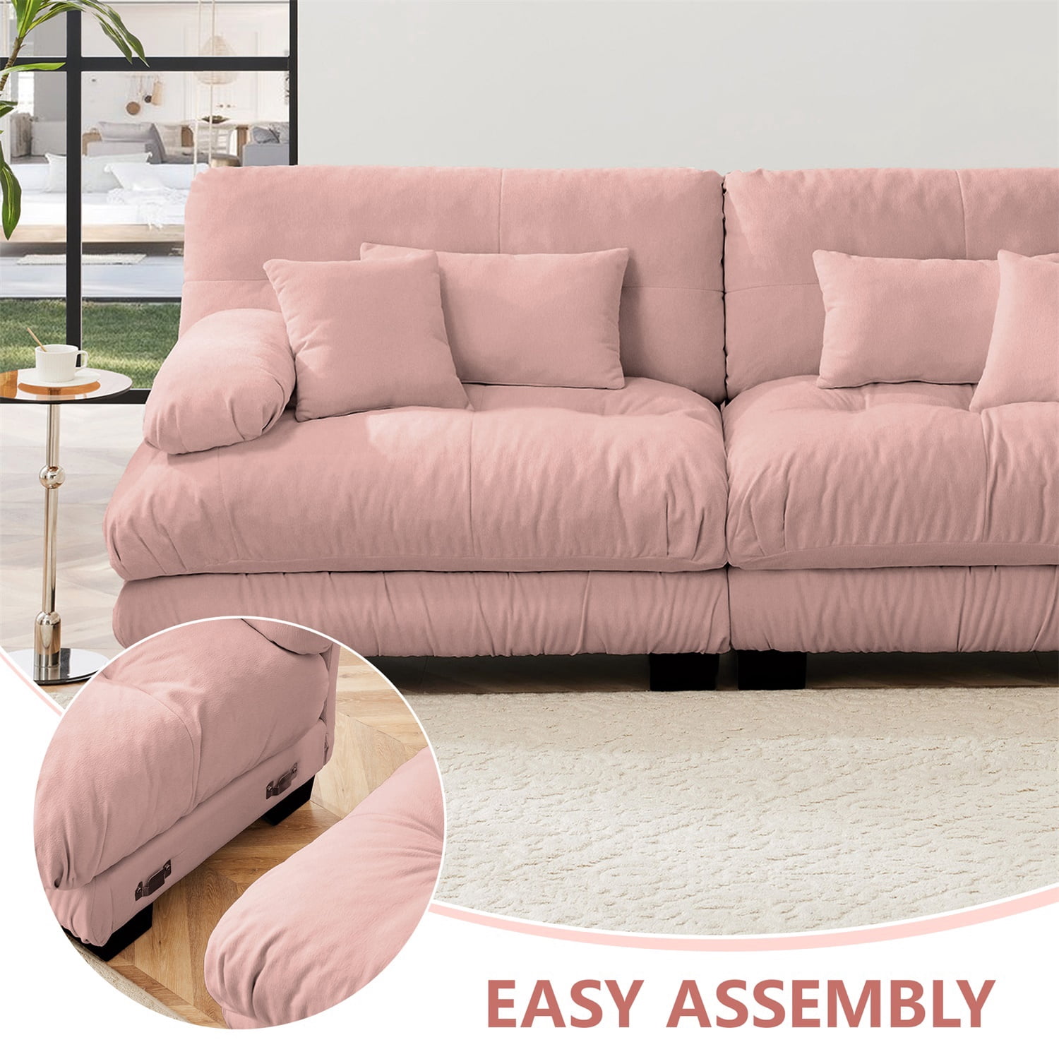 Hommoo Chenille Fabric Cloud Couch Loveseat with 2 Lumbar Pillows and 2 Throw Pillows, 2 Seater Sectional Sofa Couches for Living Room Apartment, Pink