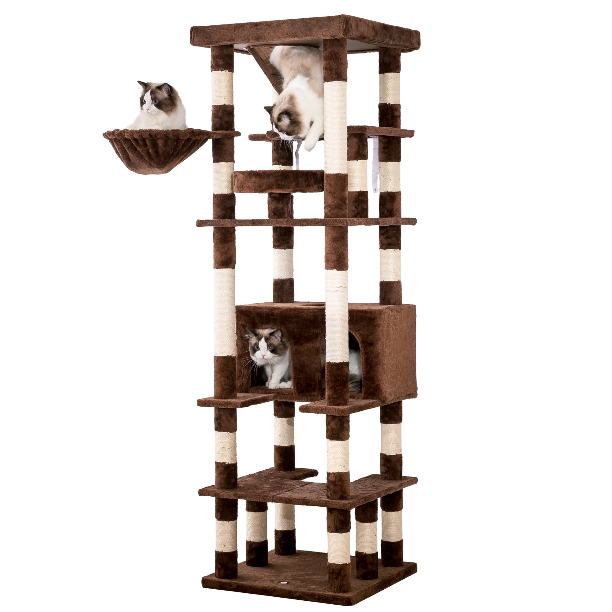 MWPO 74.8in Extra Large Cat Tree with Double Condo and Scratching Post Tower,Brown
