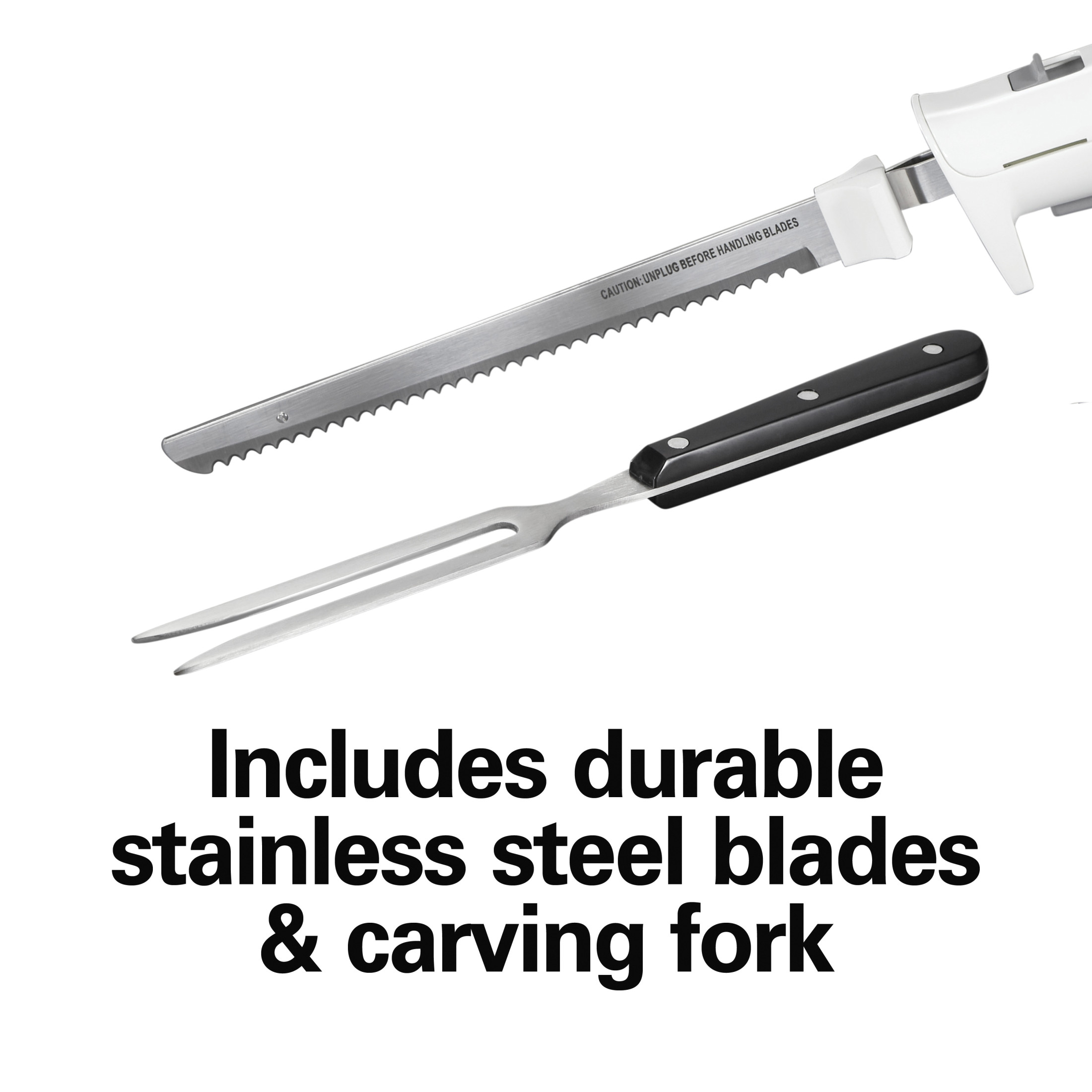 Hamilton Beach Electric Knife Set, Electric Carving Knife & Fork, for Kitchen, with Storage Case, White