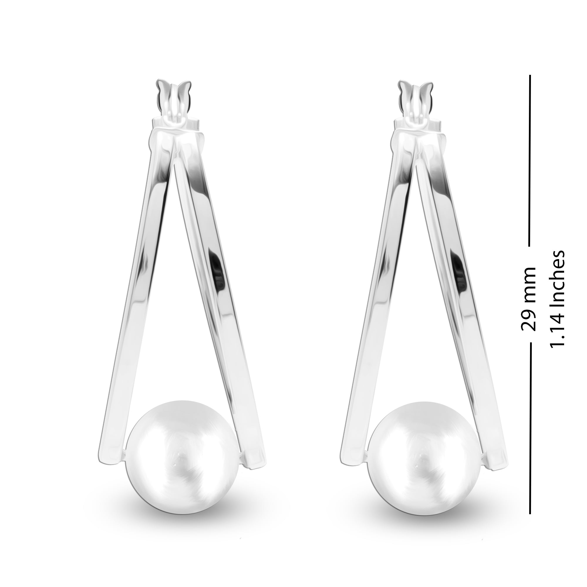 LeCalla 925 Sterling Silver Click Top Pearl Double Hoop Earrings Jewelry Gifts for Women and Teen 29MM