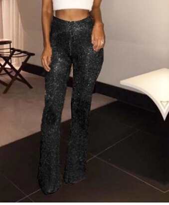 Womens Flared Glitter Sequin Leggings 