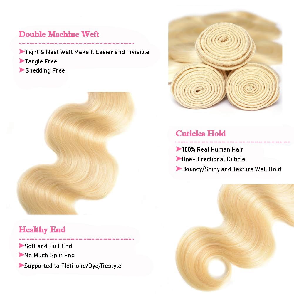 ASHINE 20 22 24 inch 613 Blonde Bundles Straight Body Wave 12A 100% Brazilian Virgin Human Hair for Women 3 pcs Bundles