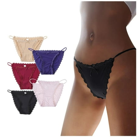 

Intimates Women s Five-piece Ice Silk Seamless Low Waist Sexy Lace Ribbon Underwear NylonCotton Simple Long Sleeve Shirts for Women Multicolor