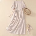 thumbnail image 6 of Xqxayjr Ladies Summer Casual Loose Pleated Flowy Midi Sun Dresses Under $5 Short Sleeve Vintage Cotton Linen Wedding Guest Dresses Round Neck Trendy Spring Work Dresses, 6 of 6