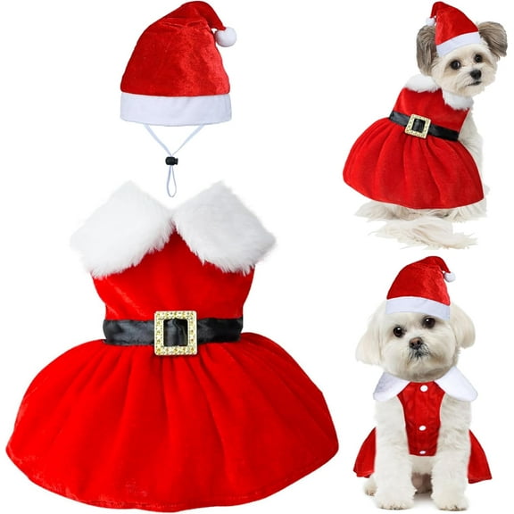 Dog Christmas Outfit, Dog Christmas Dress Hat, Pet Santa Costume, Puppy Holiday Outfit Christmas Clothes for Small Medium Dogs Pets