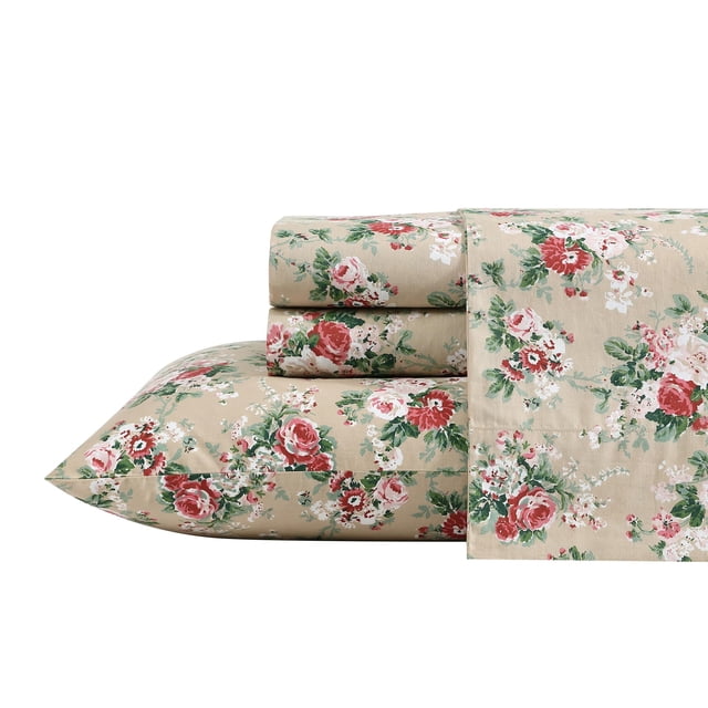 Juego de sábanas Laura Ashley Ashfield, color beige, algodón percal, tamaño queen