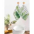 thumbnail image 2 of Spring Leaves Kitchen Dish Towels for Drying Dishes Set of 2, Pastoral Garden Botanical Gray Plaid Waffle Weave Microfiber Hand Tea Bathroom Towels Quick Dry & Absorbent Towel 12x12, 2 of 7