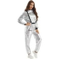thumbnail image 4 of Zaldita Women Metallic Shiny Astronaut Jumpsuit Zipper Front Mock Neck Halloween Spacesuit Dress Up Silver M, 4 of 7