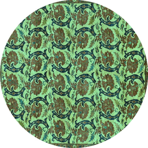 Ahgly Company Machine Washable Indoor Round Abstract Turquoise Blue Modern Area Rugs, 4' Round