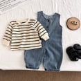 thumbnail image 2 of Spring Baby Clothing Outfit 0-2Y Striped Top + Denim Overall Boy Infant 2Pcs Suit Unisex Girl Toddler Sleeveless Romper Sets, 2 of 6