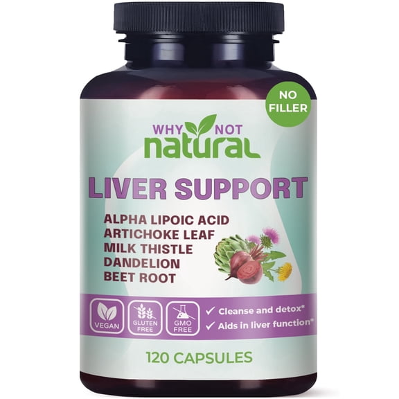 Why Not Natural 5-in-1 Liver Health Formula Supplement for Detox and Cleanse with Milk Thistle Support - 120 Capsules