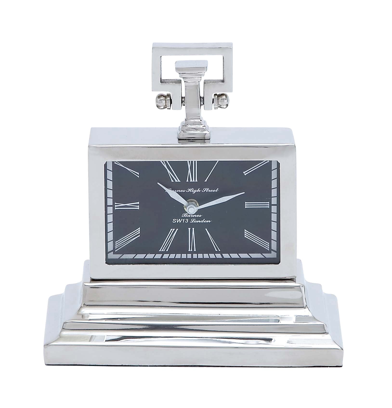 Nickel Plated Table Clock With Three Tiered Base