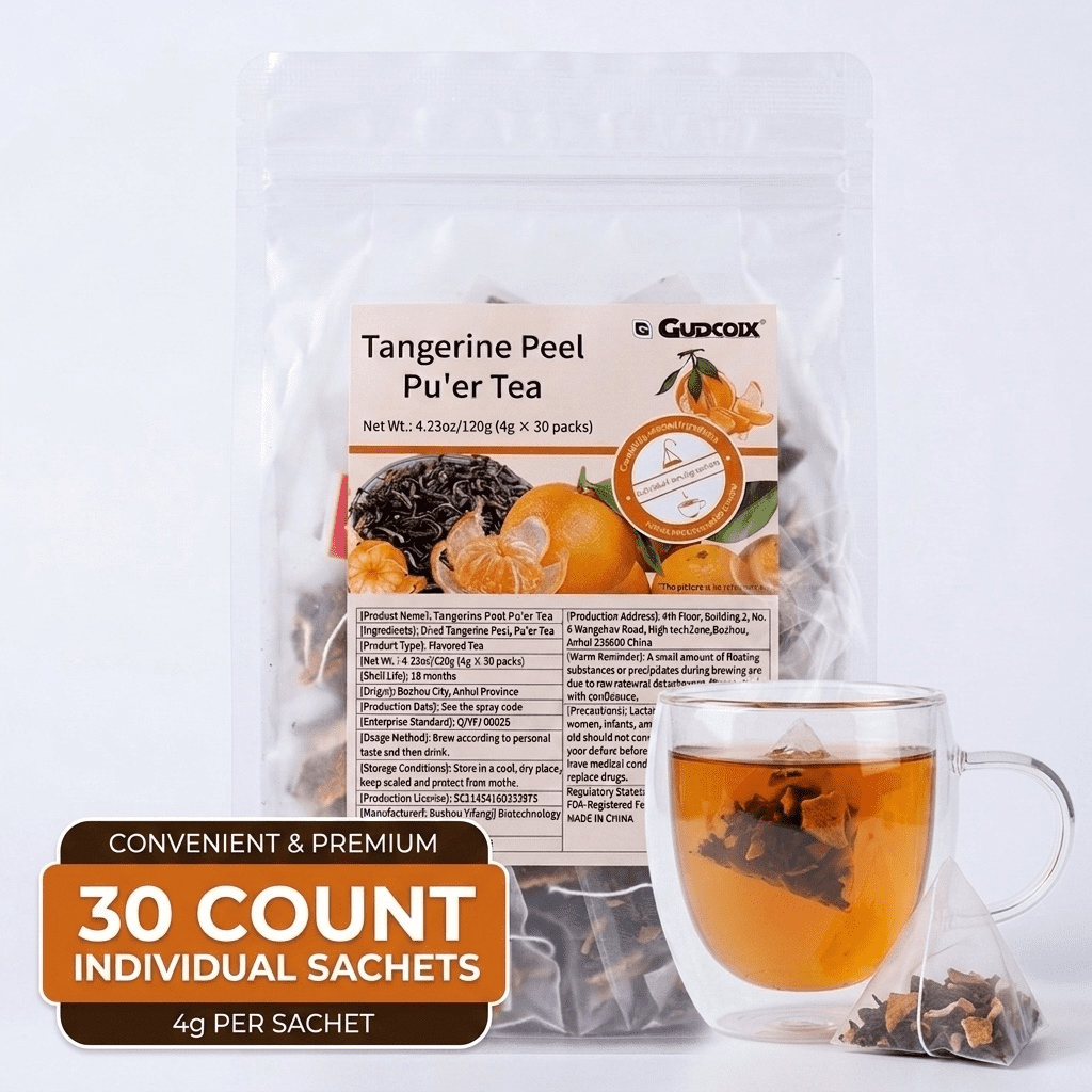 Digestive Tea Bags for Bloating & Gut Health – Pu-erh & Tangerine Peel Herbal Tea, 30 Count After Meal Tea, Natural Detox Tea