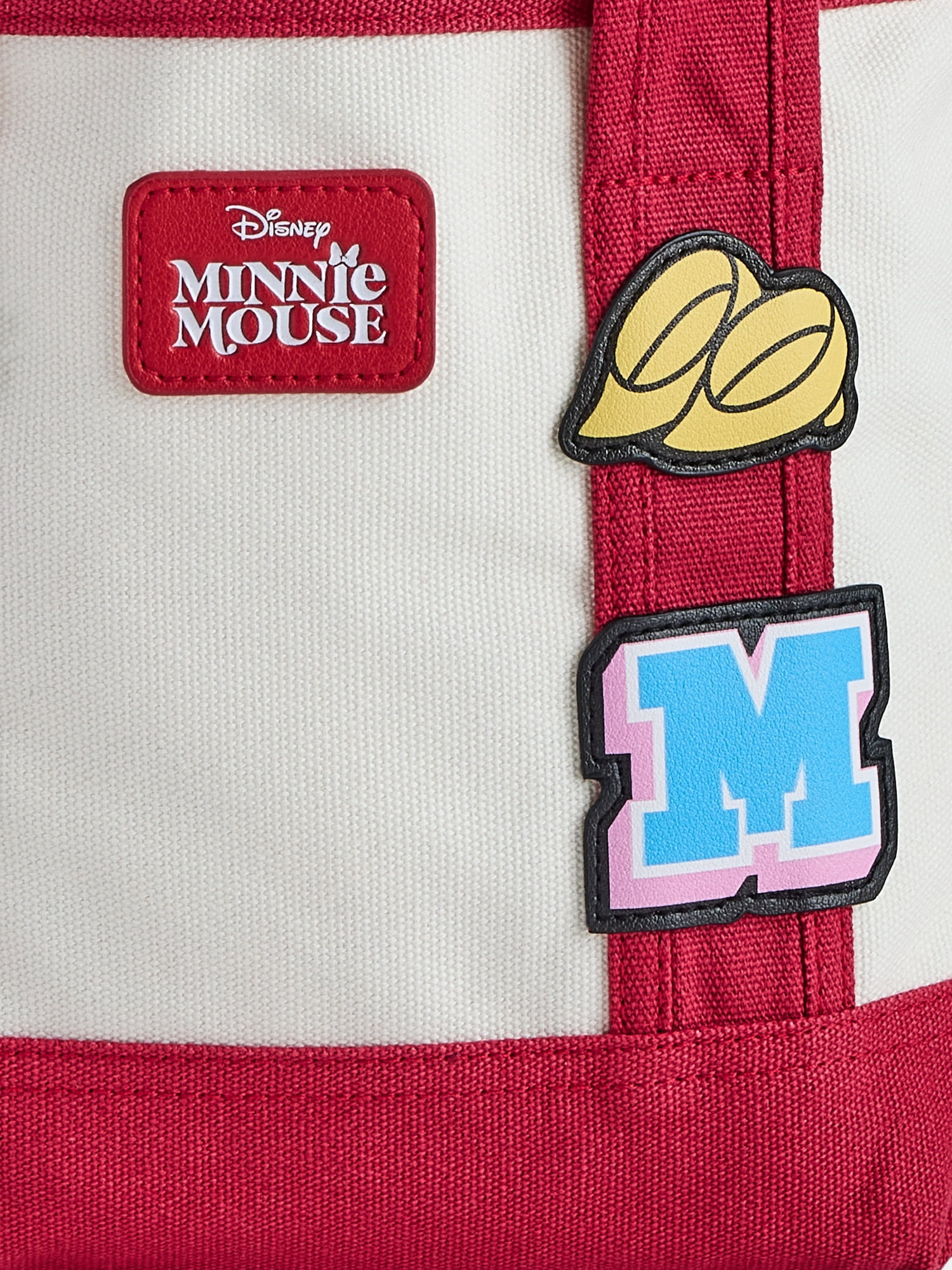 Disney Mickey Mouse Women's Patches Canvas Tote Bag, Red