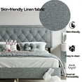 thumbnail image 3 of King size Panel Bed Frame, King Platform Bed with Adjustable Button and Tufted Headboard, Wood Slat Support/Luxurious Upholstery/Easy Assembly, 3 of 3
