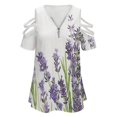 thumbnail image 4 of Lavender Flowers on White Background Womens Summer V Neck Zipper Top Short Sleeve T Shirt Off Shoulder Top Casual Classy Loose Shirts, 4 of 7