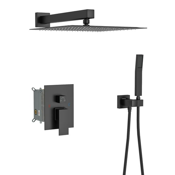10 - Inch Matte Black Wall - Mounted Square Dual - Shower - Head Shower System (with Pre - assembled Valve).