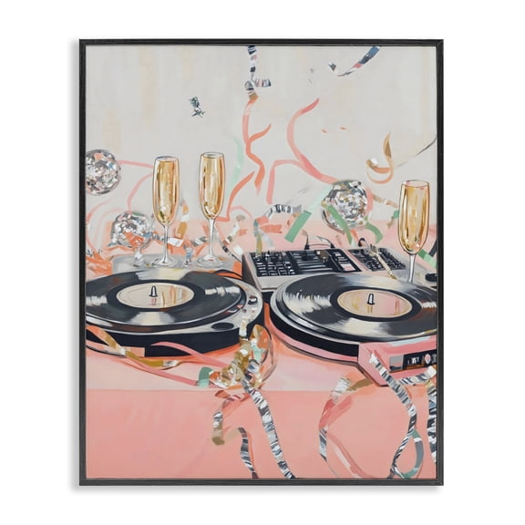 Stupell Industries Art Deco Retro Turntable & Champagne Party Black Framed Giclee Art, 11 x 14, by The Prints Vibe