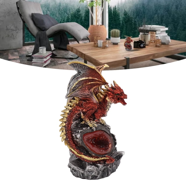 Dragon Statue Resin Sculpture with Light, Ancient Mystic Design for Home Decor, Ornament