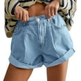 thumbnail image 2 of BLOCLOALO Baggy Shorts Denim Shorts Womens High Waisted Jean Shorts Casual Summer Wide Leg Rolled Denim Shorts with Pockets Loose Shorts Lounge Shorts Beach Shorts Blue S, 2 of 4