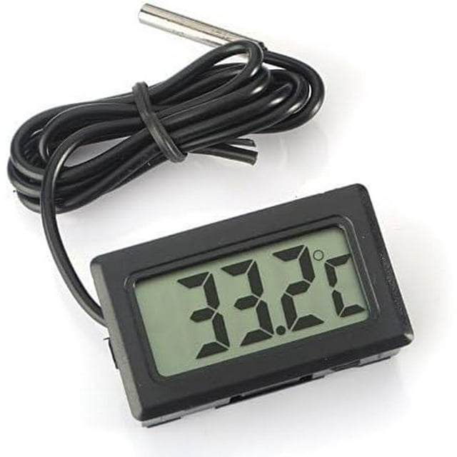 Digital LCD Thermometer Temperature Monitor with External Probe for Fridge Freezer Refrigerator Aquarium - Black