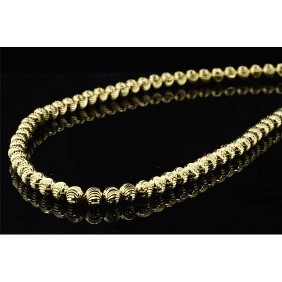 Mens 5mm 10K Yellow Gold Beaded Moon Cut Ball Chain Diamond Cut Design 32 Inch