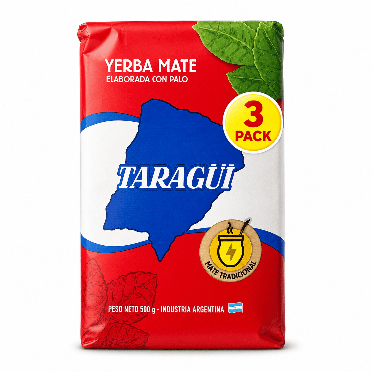 3-Pack Taragui Yerba Mate Regular Blend with Stems /Taragui Con palo- Loose Leaf- 1.17lb / 500g each bag