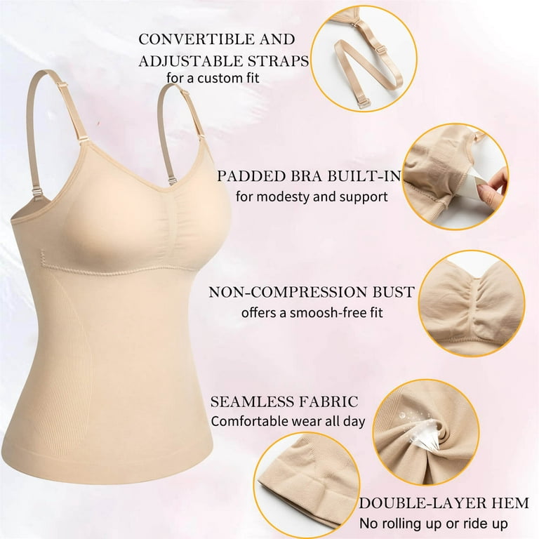 Seamless Women Cami Camisole Built in Bra Push Up Padded Vest Tank Tops  Shaper