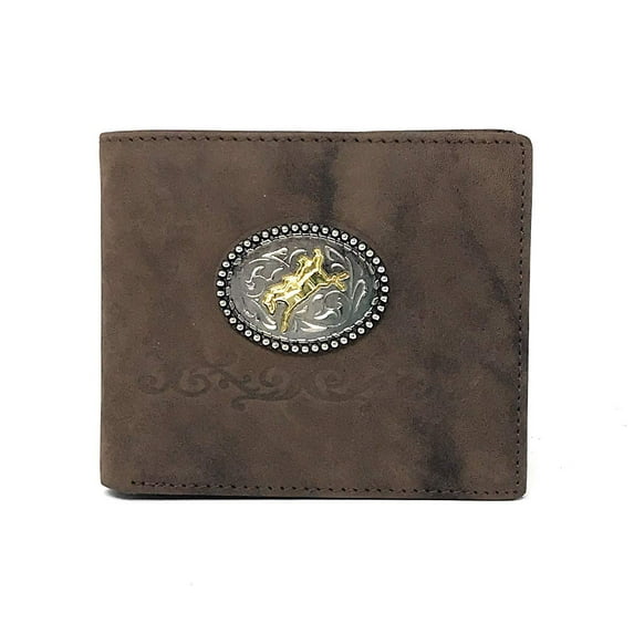 Western Suede Genuine Tooled Leather Men's Short Wallet in Multi Emblem