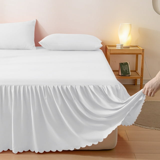 YIMWNYI Bed Skirt, Solid Color Bedspread, Polyester Cotton, Non-Slip Protective Cover, Ruffled Edge Design, Durable and Chic Bed Hat