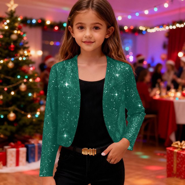 Cowsor Girls Sequin Blazer Open Front Jacket Party Christmas Sparkly Coats