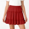 thumbnail image 6 of Gfyviroh Mini Skirts for Big Girls Stretch High Waisted Solid Ruffle Skirts Soft Comfy Cute Flared Layered Skirt,Size 5-15 Years, 6 of 6