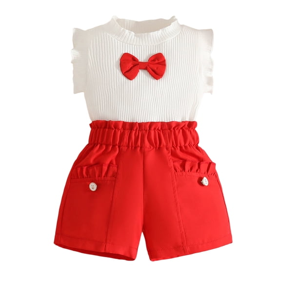 kpoplk Toddler Baby Girls Summer Clothes Outfits Ruffle Camisole Tops and Casual Shorts Newborn Girl Clothing Size 9-12 Months,Red