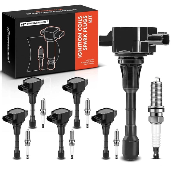 A-Premium Set of 6 Ignition Coil Pack and Iridium Spark Plugs Compatible with Infiniti G25 JX35 M35 Q50 Q70 QX60 & Nissan Altima Maxima Murano Pathfinder Quest