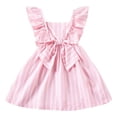 thumbnail image 2 of LYHaoo Girls Summer Dresses Casual Striped Bow A Line Dress With Flutter Sleeves For Toddler Kids Age 1 7 Years,Girls Basic Dresses Sizes 6-7 Years Pink, 2 of 7