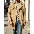 thumbnail image 6 of Spring Fall Men Double Breasted Casual Lapel Trench Coat Belted Windbreaker, 6 of 8