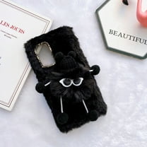 Nalacover Furry Plush Case for Samsung Galaxy Note 22 Ultra,Shining Sparkle Rhinestones Cute Cartoon Briquette Fluffy Thin Cover with Warm Cold Weather Glitter Diamond Lens Frame Protection Case,Black