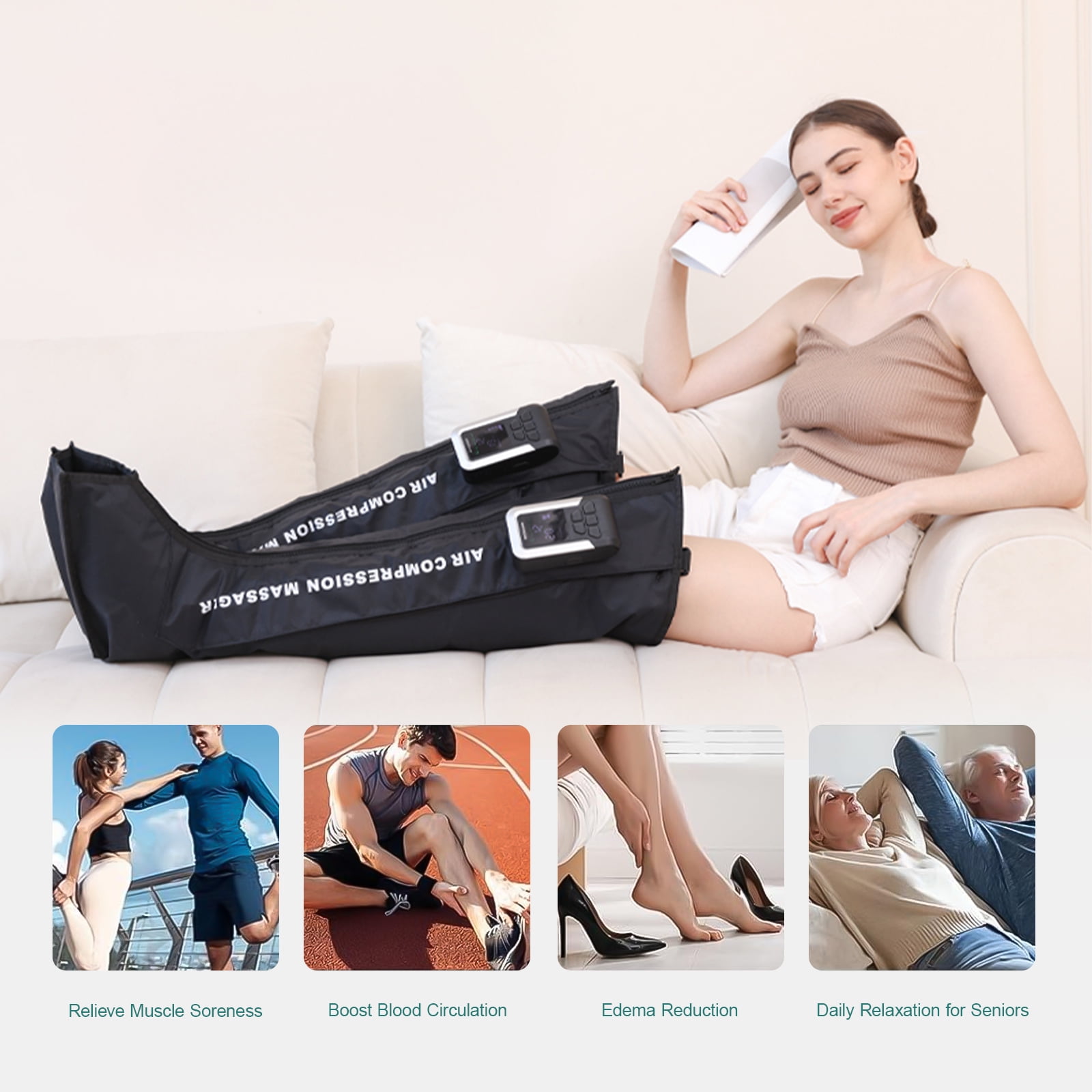 HMMSYLVA 2PCS Rechargeable Air Compression Boots Full Leg Massager for Circulation and Pain Relief Helpful for Foot Edema Restless and Relaxation Birthday Gifts for Women Men (Large)