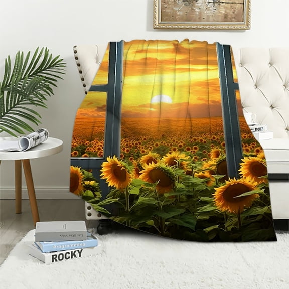 Pratyus Sunflowers Flannel Throw Blanket for Couch Sofa Bed Office All Seasons Lightweight Soft Blanket 40x50in