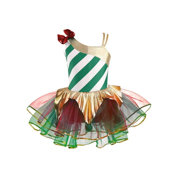 MSemis Kids Girls Santa Xmas Candy Cane Ballet Tutu Dress Christmas Party Dress Green 4